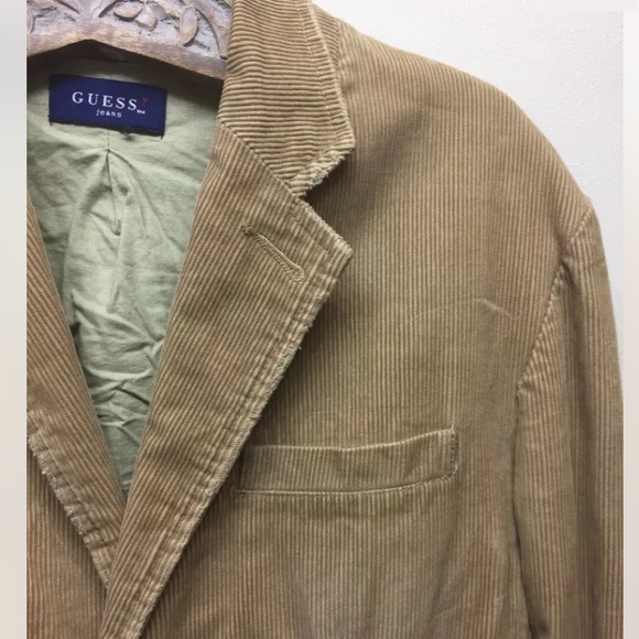 Guess Men’s Corduroy Sport Jacket Blazer Distressed Style Light Tan 2 Button M - Picture 10 of 12